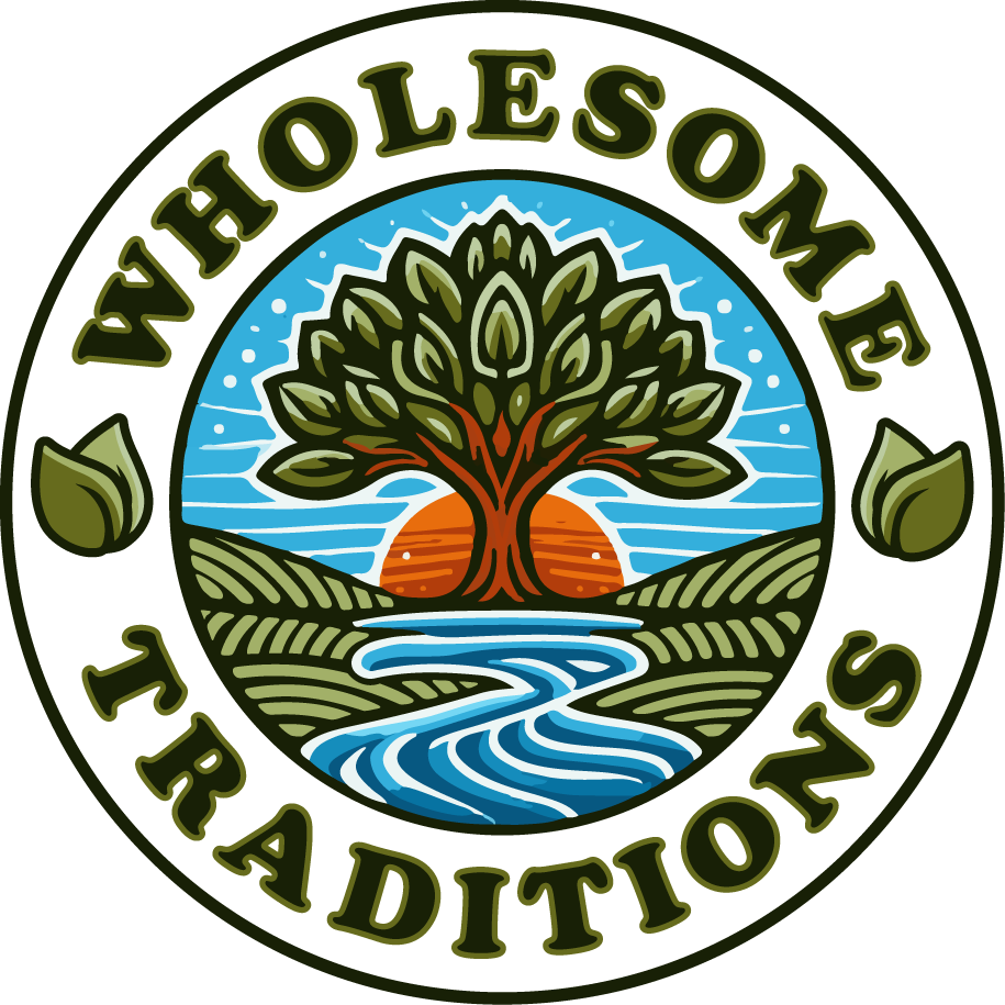 A green background with the wholesome traditions logo.