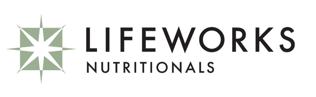 A black and white logo of lifeworks nutritionals