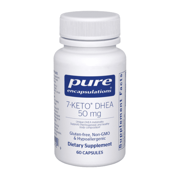 A bottle of pure 7-keto dhea 5 0 mg