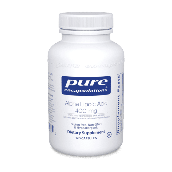 A bottle of pure alpha lipoic acid 4 0 0 mg