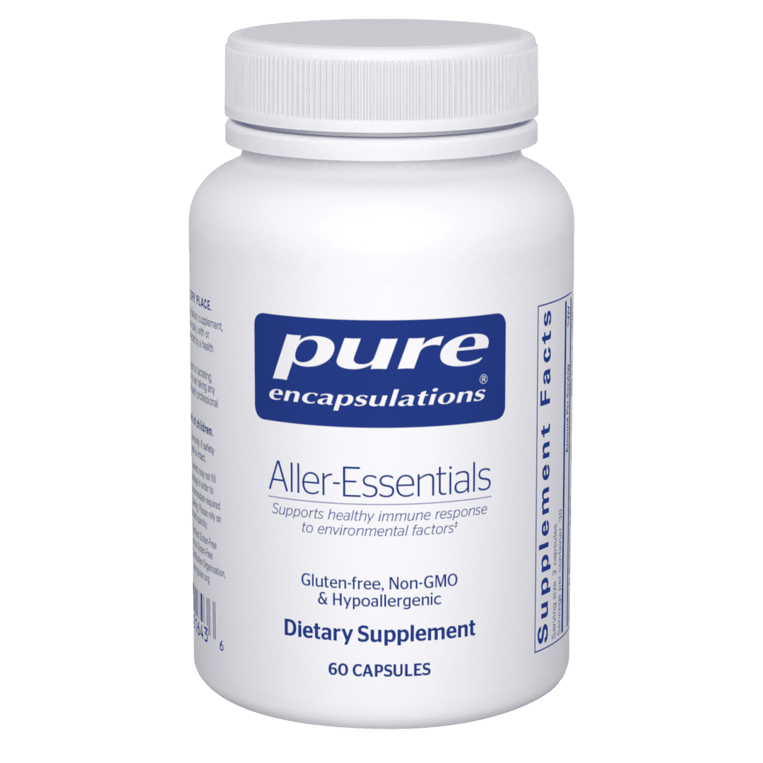 A bottle of aller essentials supplement