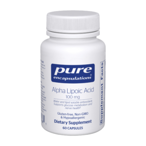 A bottle of alpha lipoic acid is shown.