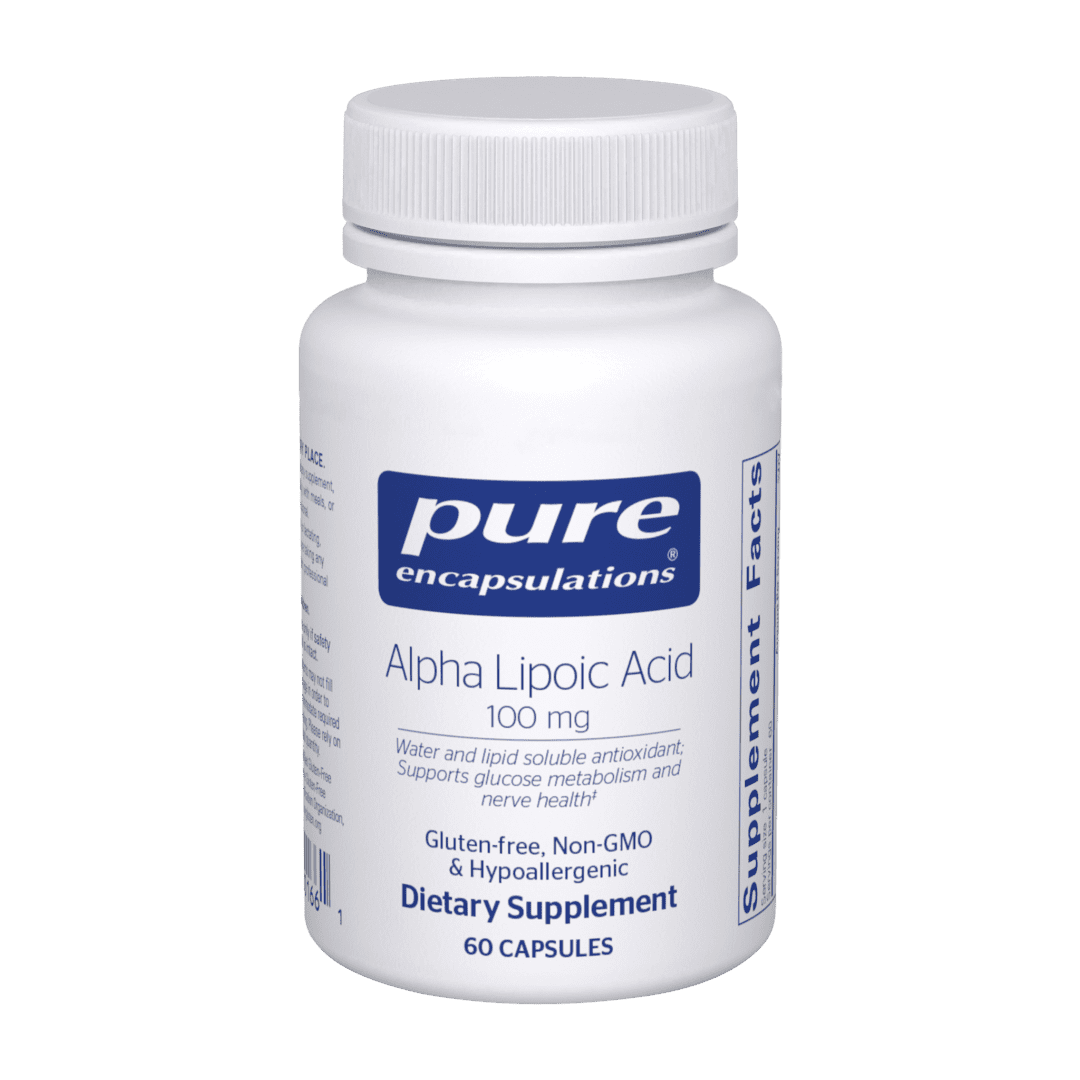 A bottle of alpha lipoic acid is shown.