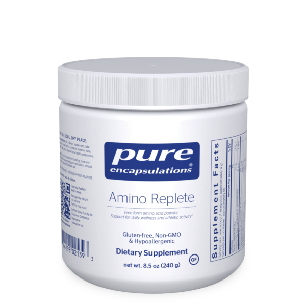 A jar of amino replete is shown.