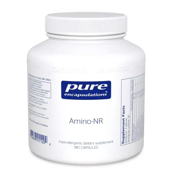 A jar of amino-nill is shown.