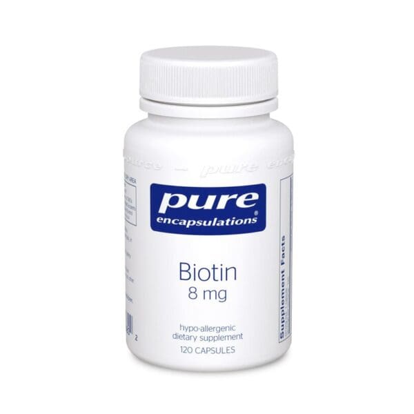 A bottle of biotin pills is shown.