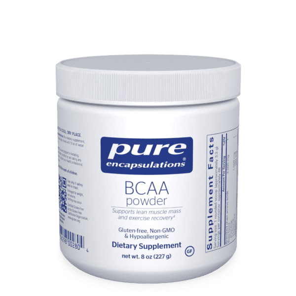 A container of bcaa powder is shown.