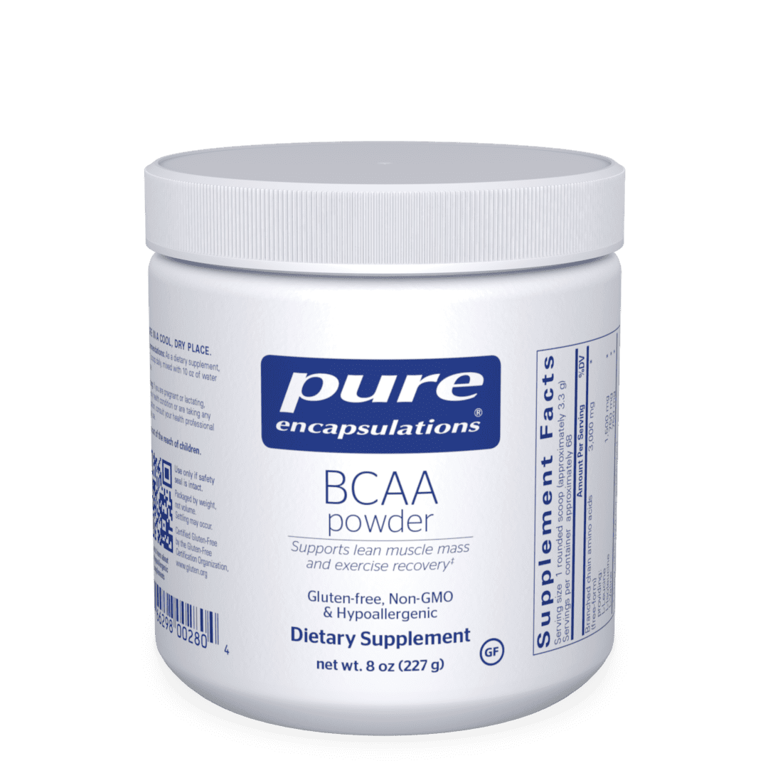 A container of bcaa powder is shown.