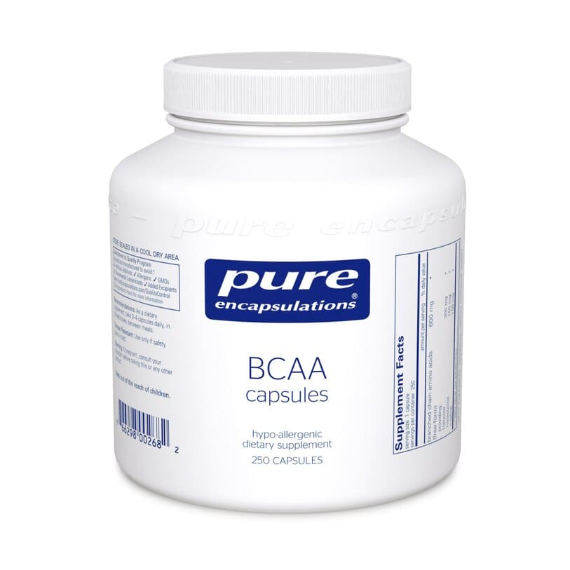 A bottle of bcaa capsules is shown.