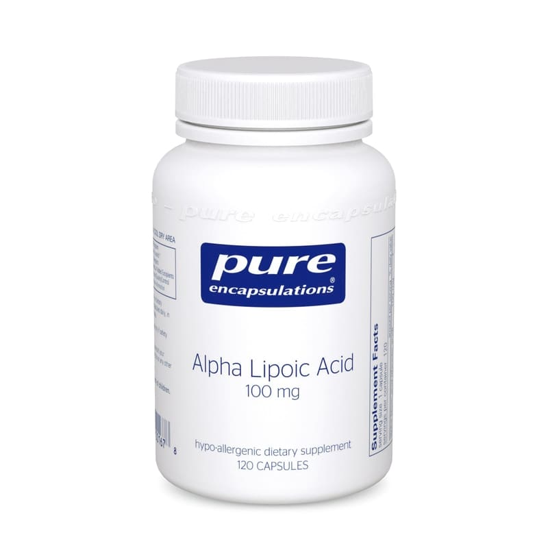 A bottle of alpha lipoic acid is shown.