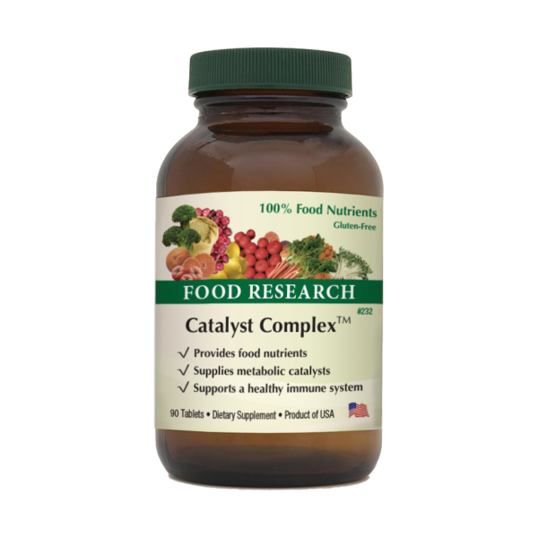 A bottle of food supplement called catalyst complex.