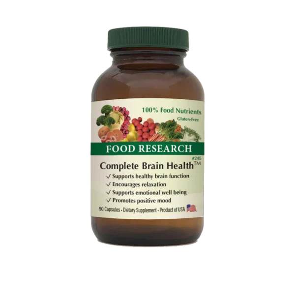 A bottle of food research complete brain health.