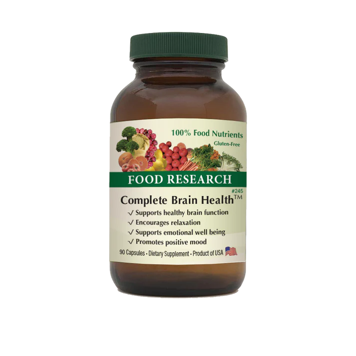 A bottle of food research complete brain health.