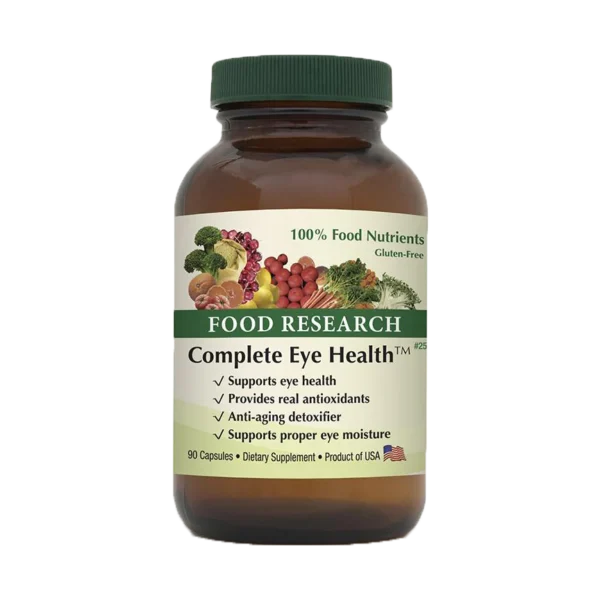 A bottle of food research complete eye health.