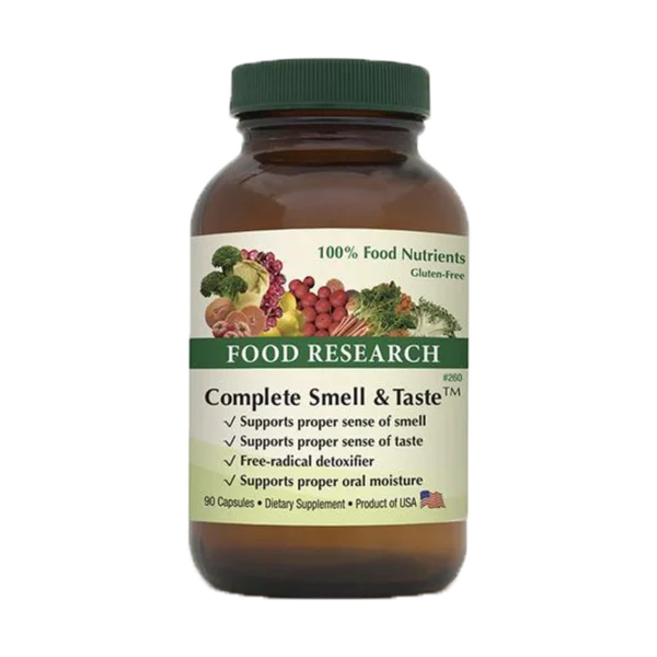 A bottle of food research complete smell and taste.