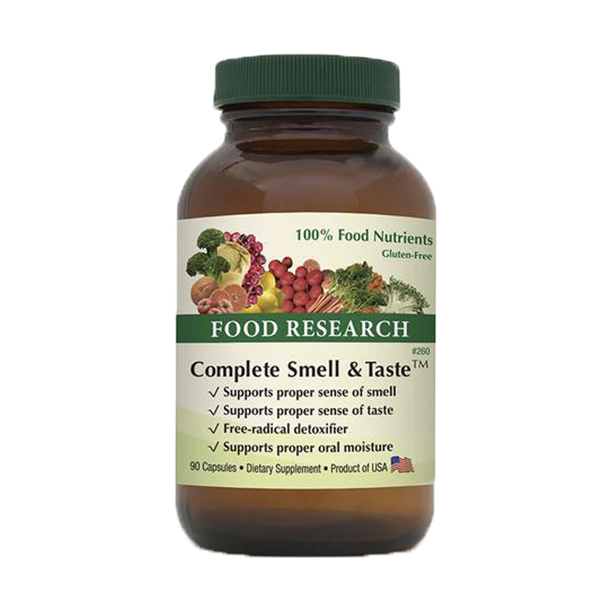 A bottle of food research complete smell and taste.