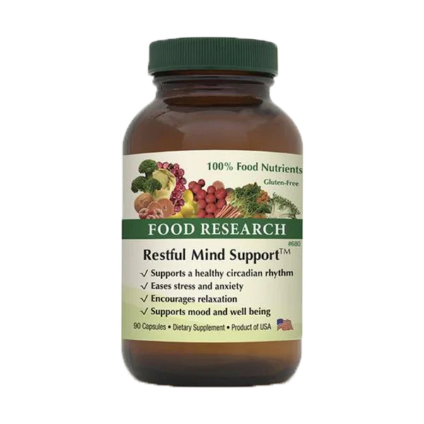 A bottle of food research restful mind support