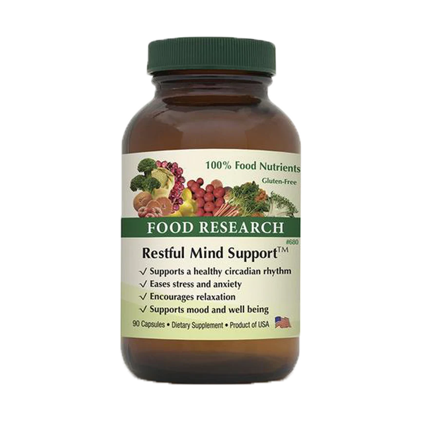 A bottle of food research restful mind support