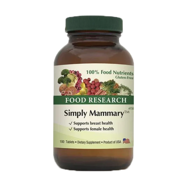 A bottle of food supplement simply mammary