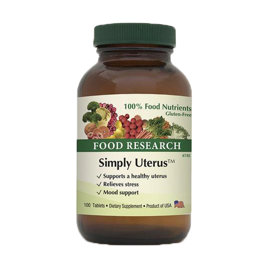 A bottle of food supplement simply uterus