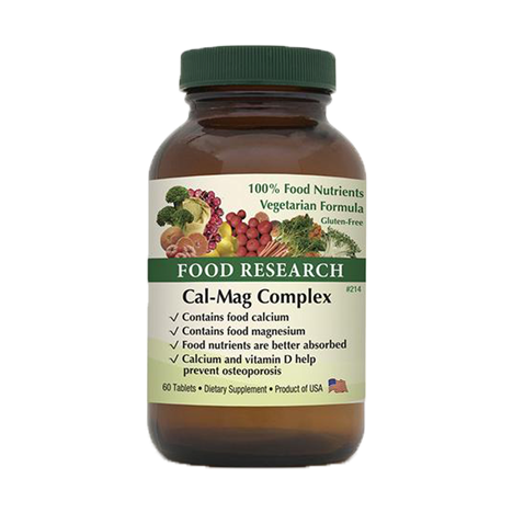 A bottle of food supplement containing cal-mag complex.