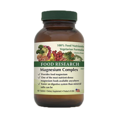 A bottle of food supplement magnesium complex.