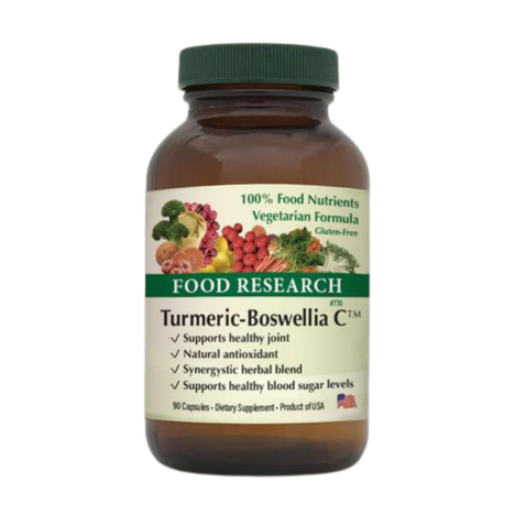 A bottle of food research turmeric-boswellic c