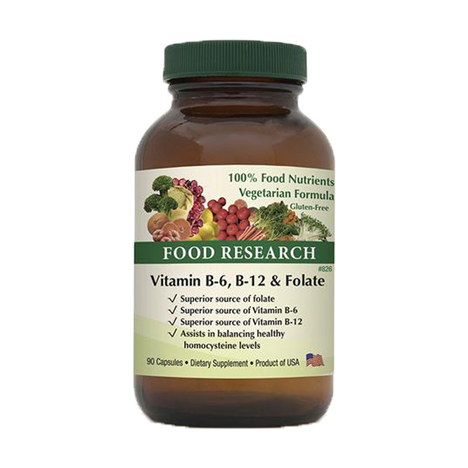 A bottle of food research vitamin b 6, b 1 2 and folate.