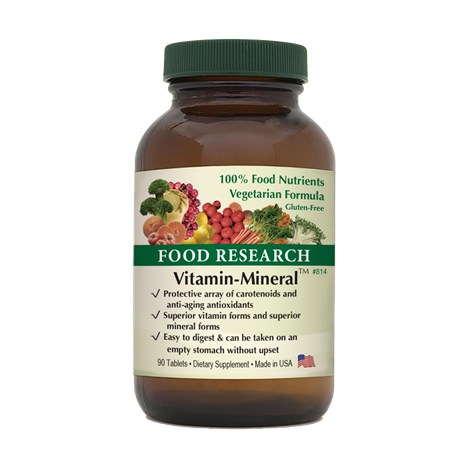 A bottle of food research vitamin-mineral supplement.